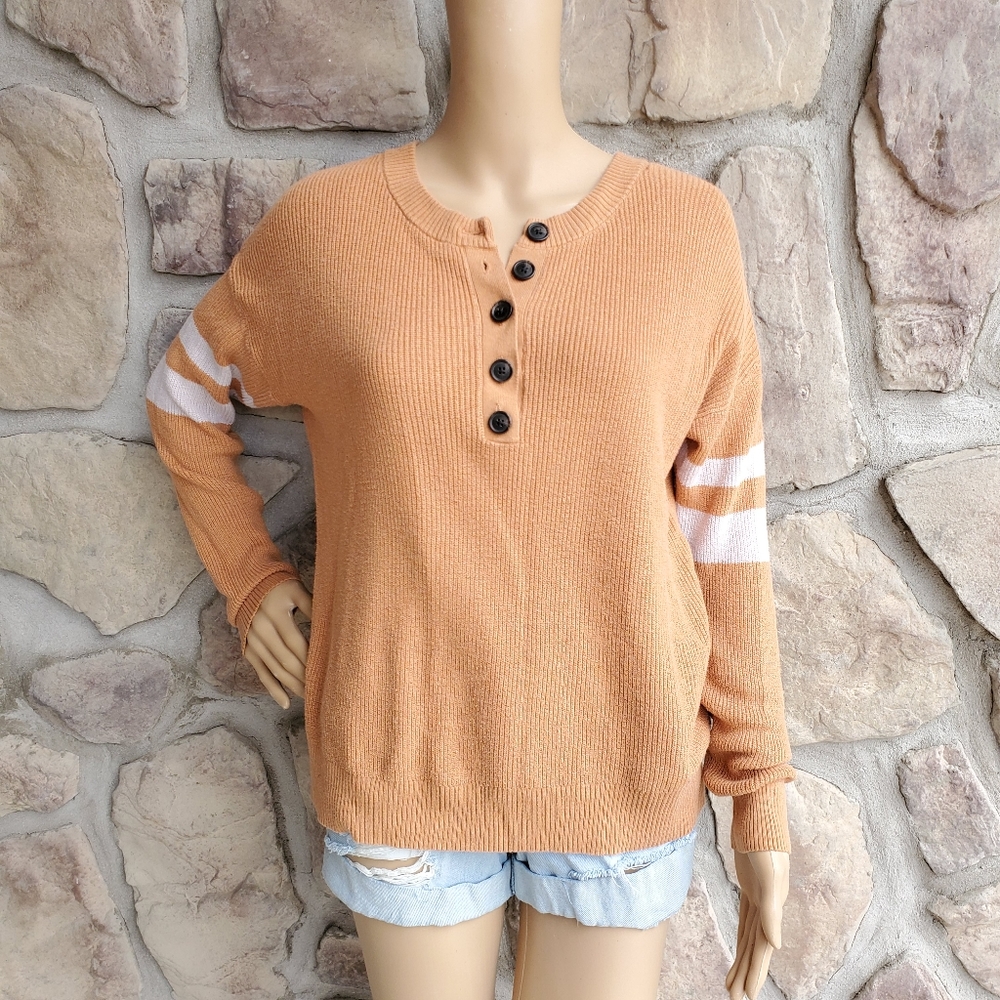 AMERICAN EAGLE | Button Down Striped Sleeve Sweater